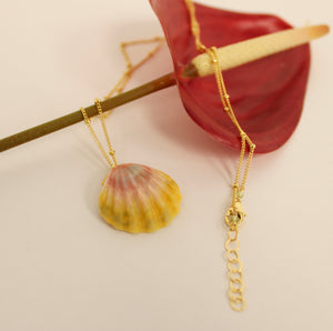 Brianne & Co. yellow and punk sunrise shell necklace