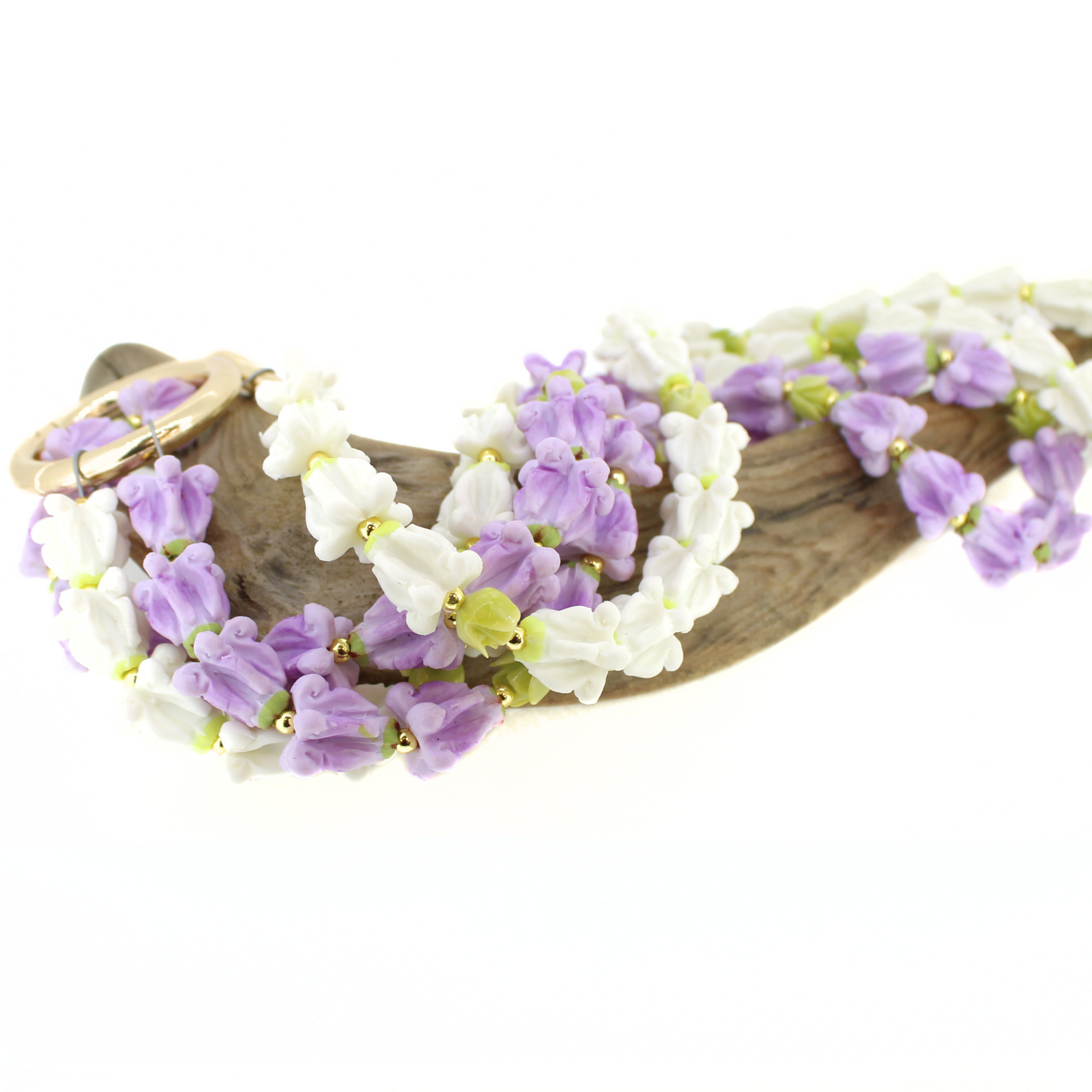 Long Double Strand Purse Lei – Purple & White Crown Flower
