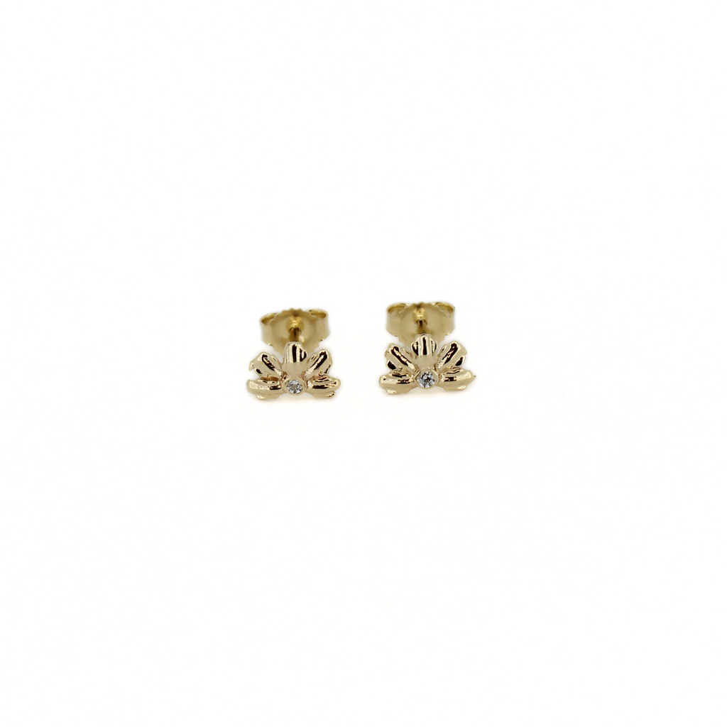 14k Gold Naupaka Flower Diamond Stud Earrings