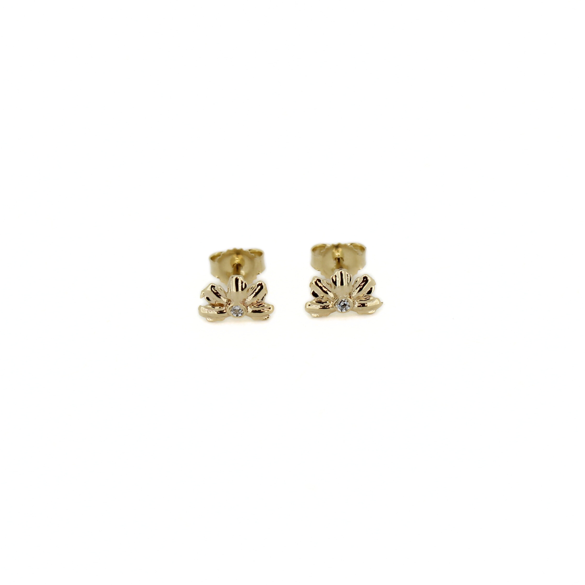 14k Gold Naupaka Flower Diamond Stud Earrings