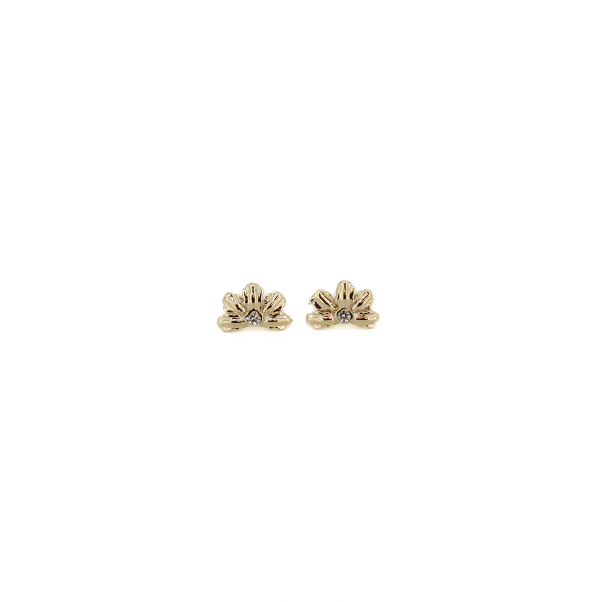 Brianne & Co. 14k gold naupaka flower diamond earrings handcrafted in Hawaii