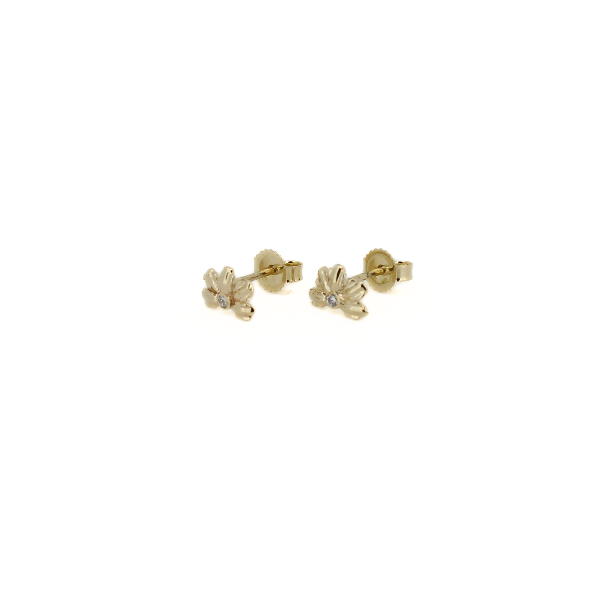 14k Gold Naupaka Flower Diamond Stud Earrings