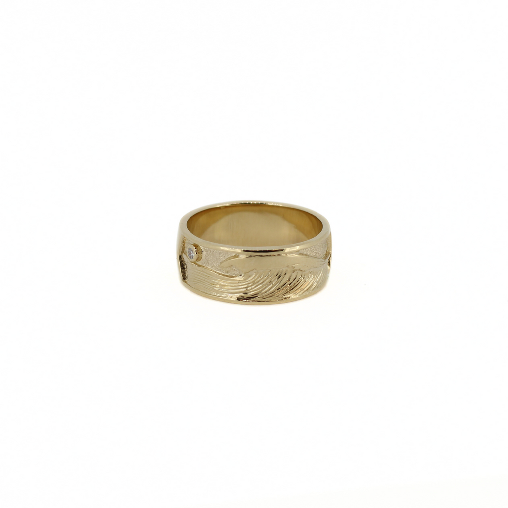 14k Gold Wave Band with Diamond size 7