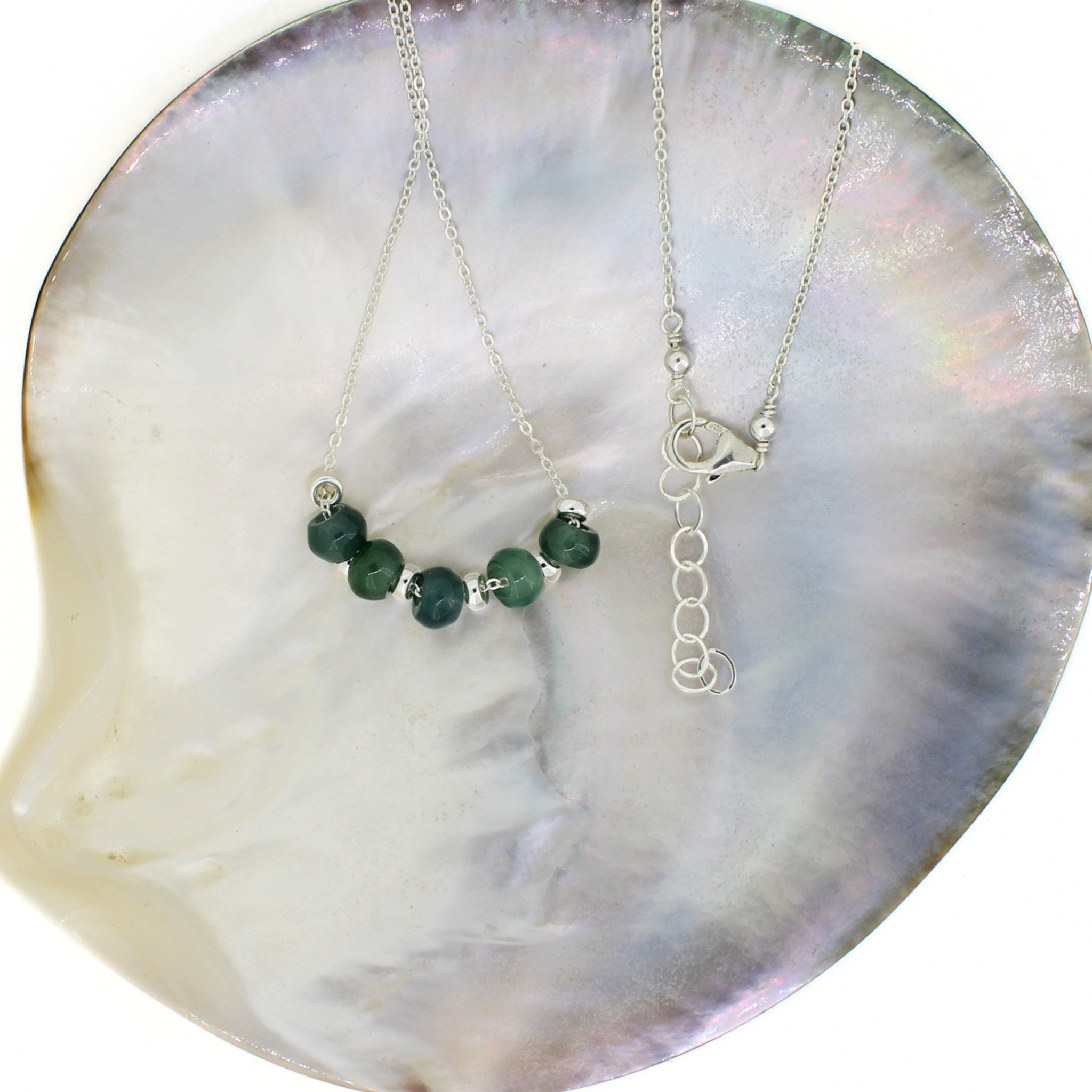 Sterling Silver Mini Blue/Green Jade Floating Necklace