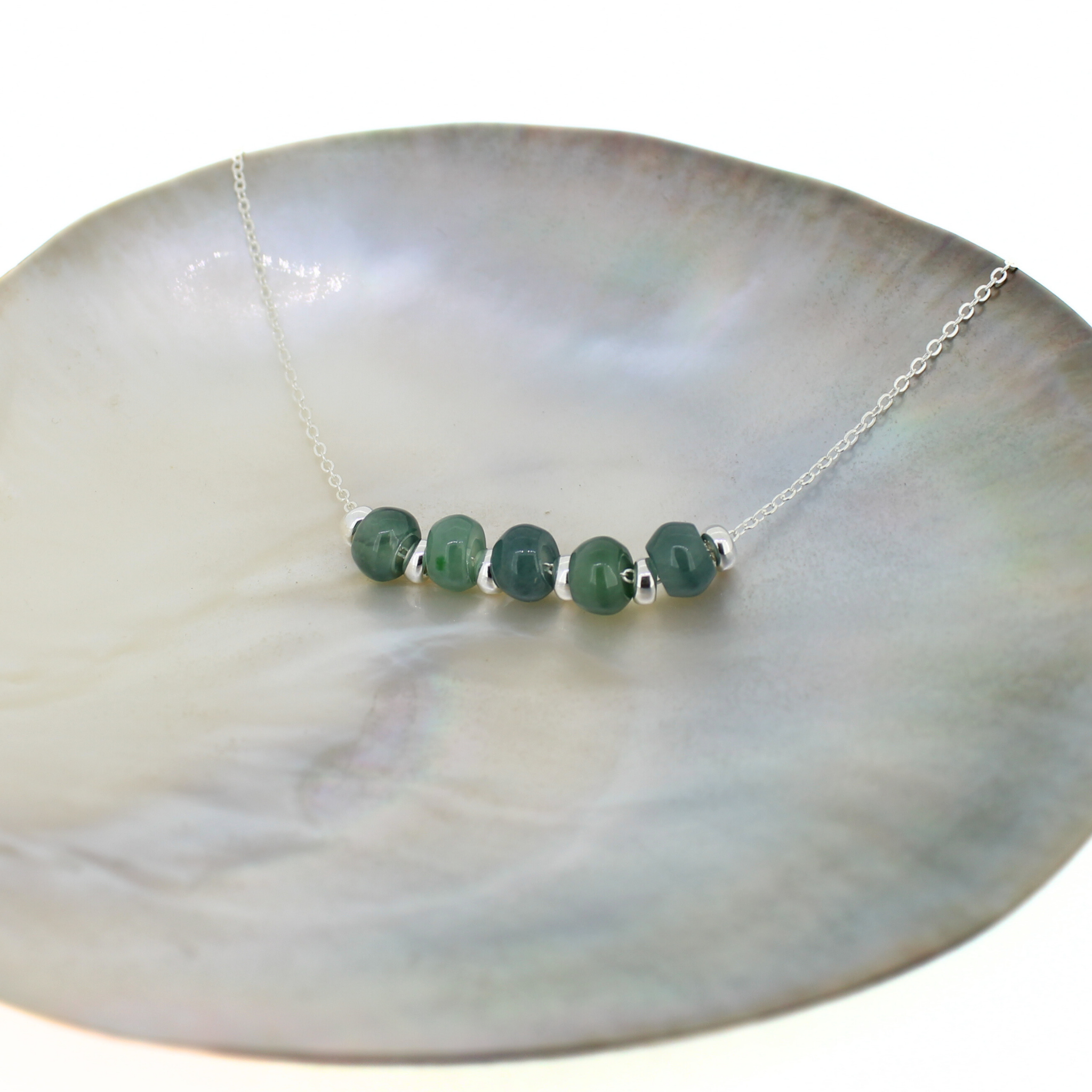 Sterling Silver Mini Blue/Green Jade Floating Necklace handmade by Brianne & Co.
