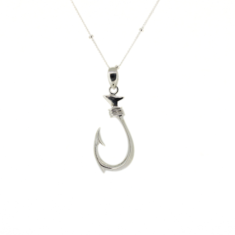 Brianne & Co. sterling silver fish hook pendant handmade in Hawaii