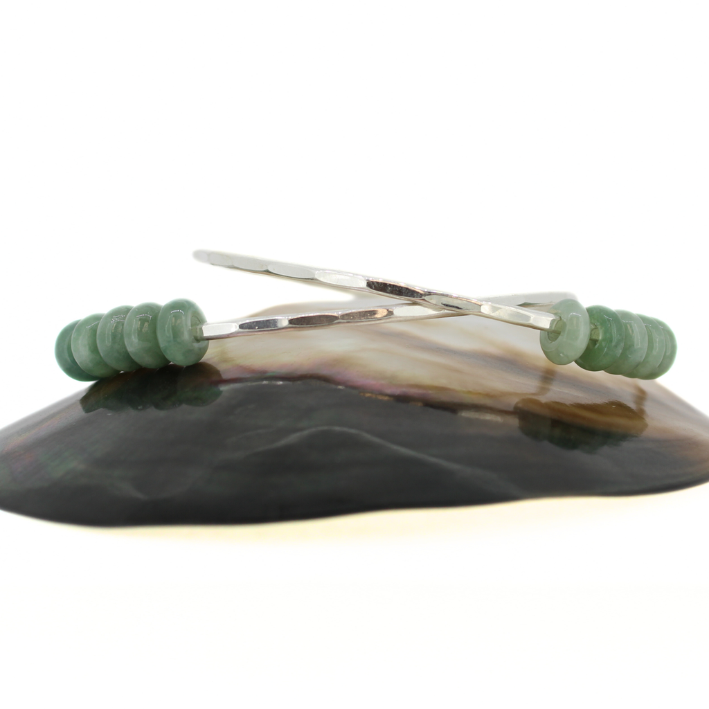 Sterling Silver Green Five Mini Jade Donut Bangle