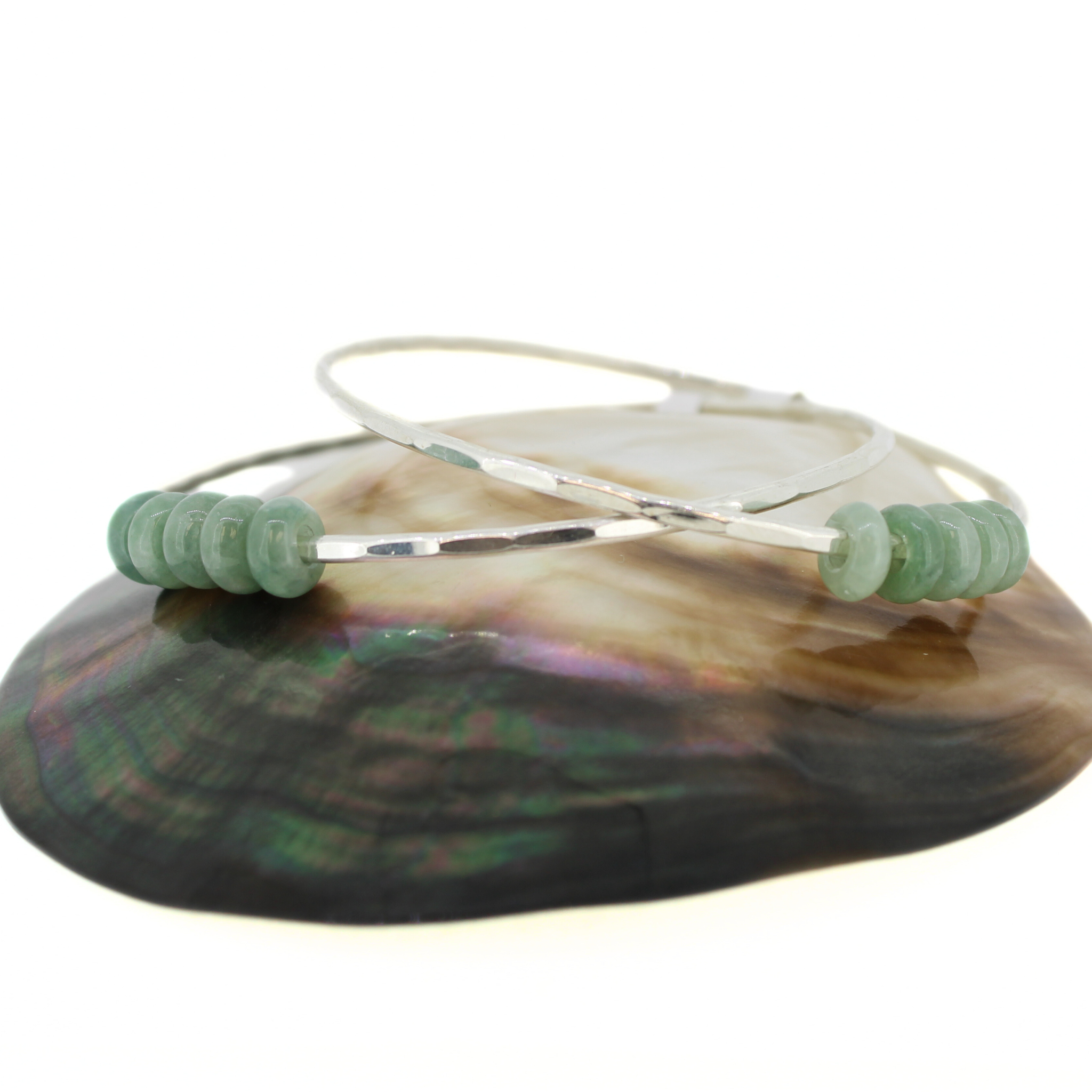 Sterling Silver Green Five Mini Jade Donut Bangle