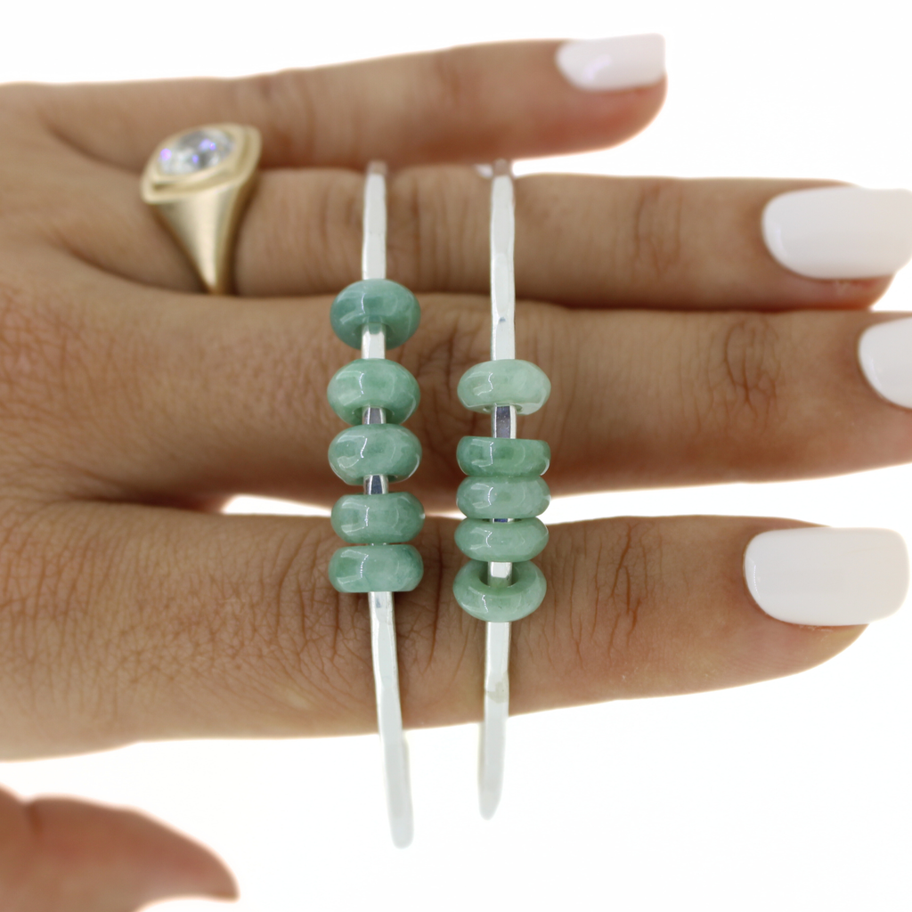 Sterling Silver Green Five Mini Jade Donut Bangle