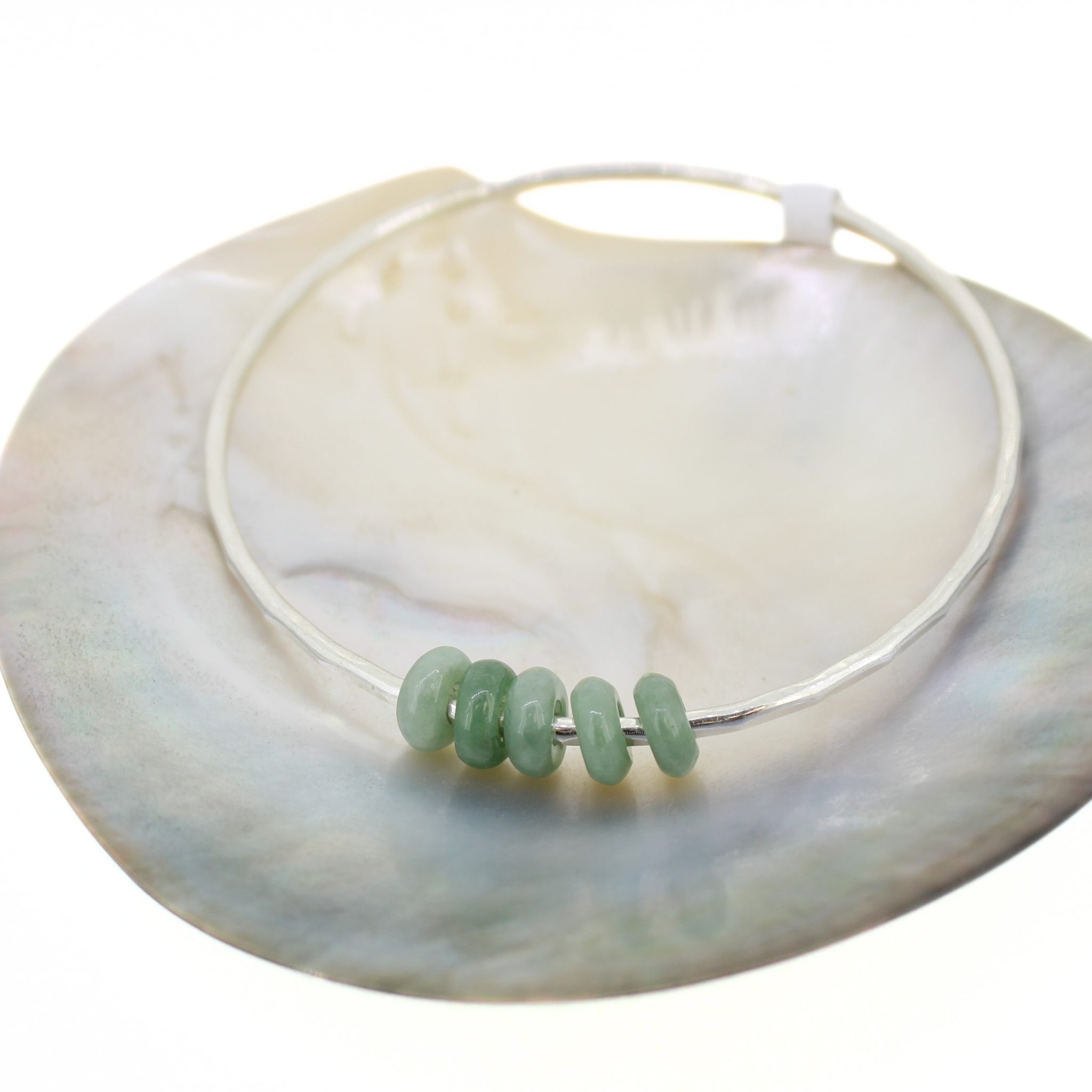 Sterling Silver Green Five Mini Jade Donut Bangle handmade by Brianne & Co.