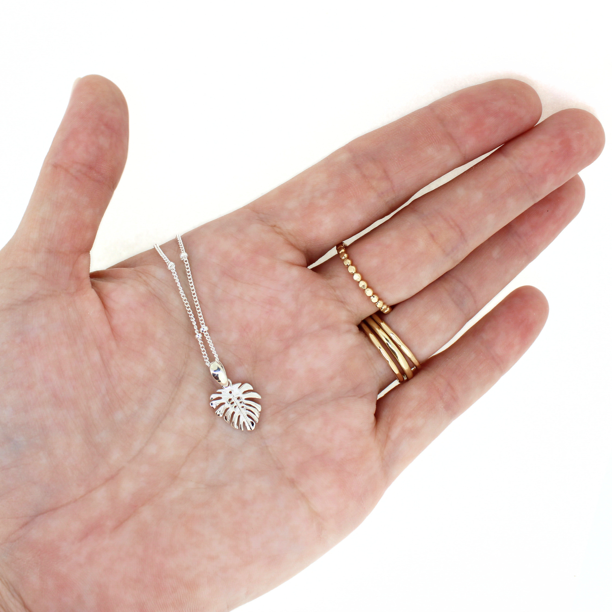 Sterling Silver Monstera Necklace Small
