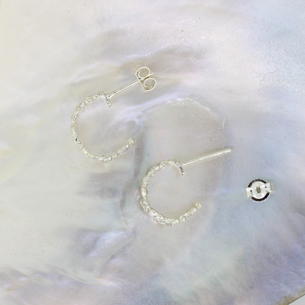 Sterling Silver Plumeria Small Hoop Earrings