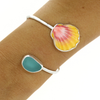 Sterling Silver Sunrise Shell & Sea Glass Bypass Cuff Size Small