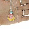 Sterling Silver Sunrise Shell and Sea Glass Pendant w/ Plumeria Bail