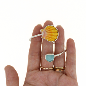 Sterling Silver Sunrise & Sea Glass Bypass Cuff Size Small