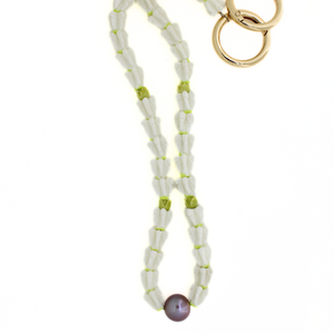 White Crown Flower & Pakalana Long Purse Lei with Edison Pearl