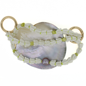 White Crown Flower & Pakalana Long Purse Lei with Edison Pearl