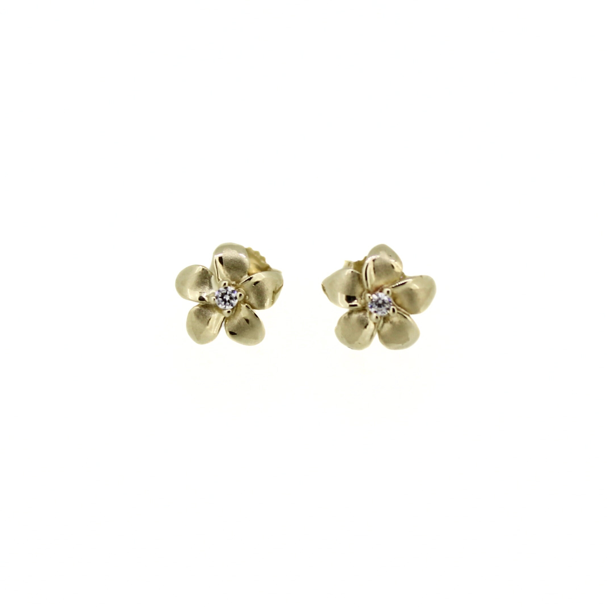 Brianne & Co. 14k yellow gold diamond plumeria stud earrings front view