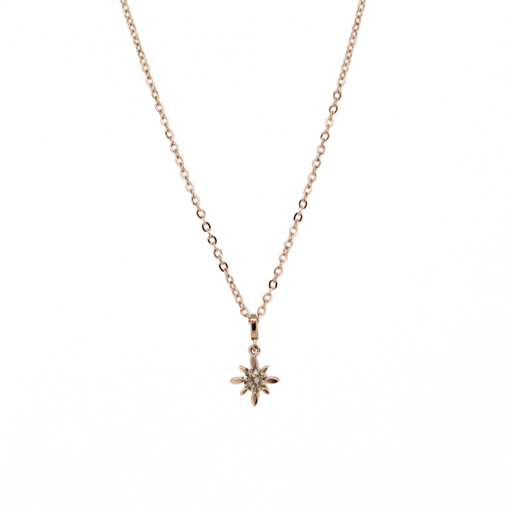 Brianne & Company tiny 14k pink gold diamond star necklace front view