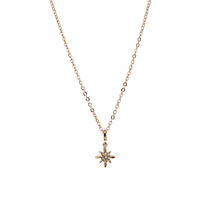 Brianne & Company tiny 14k pink gold diamond star necklace front view