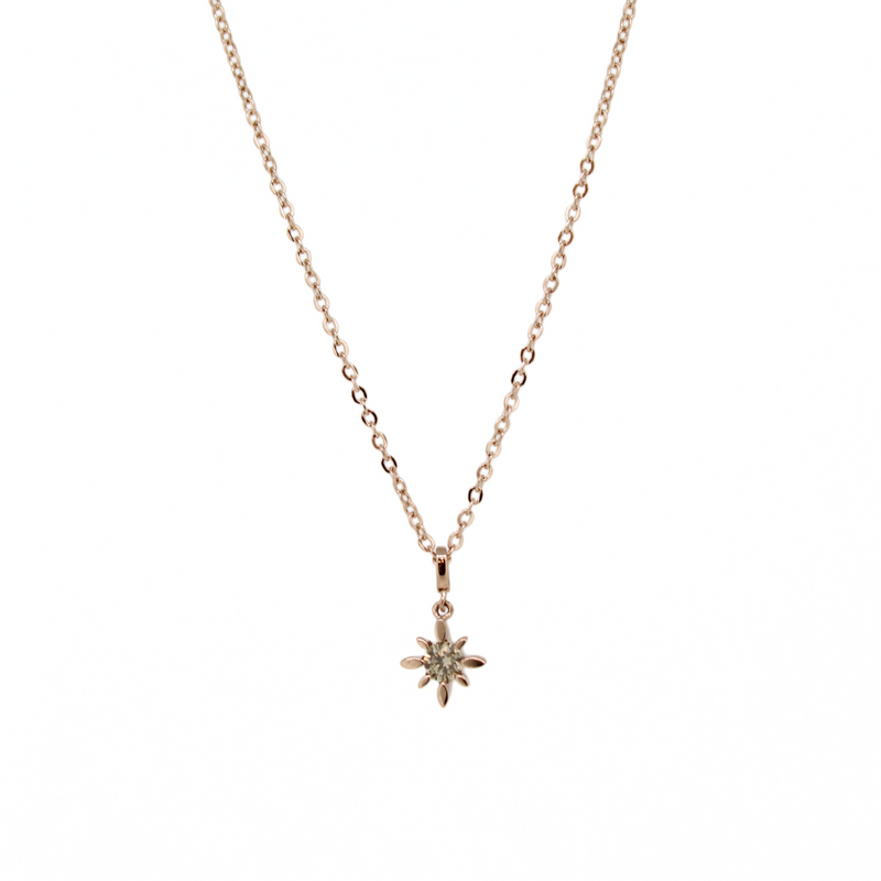 Brianne & Company tiny 14k pink gold diamond star necklace front view