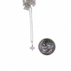 Brianne & Co. 14k white gold diamond star necklace next to a US dime for size reference