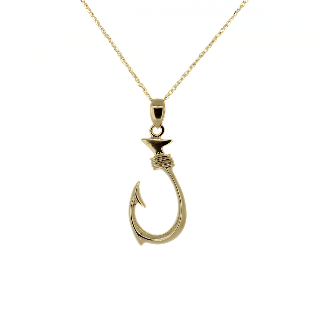 Brianne & Co. solid 14k gold Hawaiian fish hook pendant handmade in Hawaii