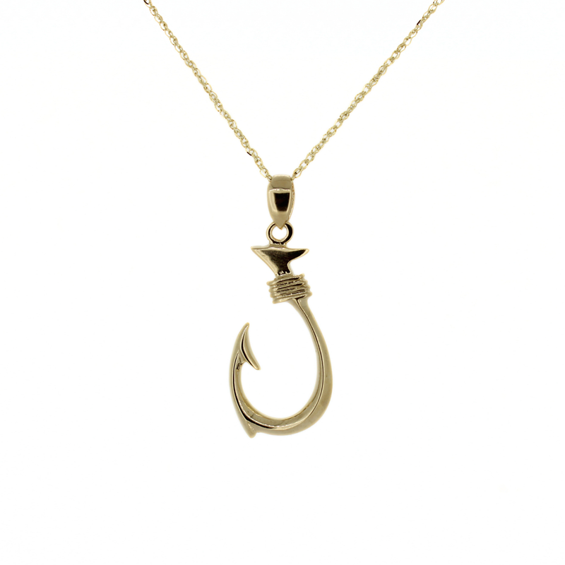 Brianne & Co. solid 14k gold Hawaiian fish hook pendant handmade in Hawaii