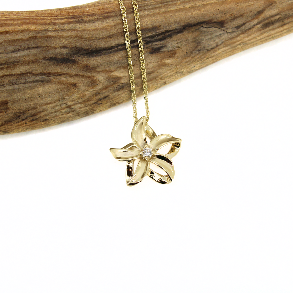 Brianne & Co. 14k Gold Flower Cut Out Necklace w/ Diamond