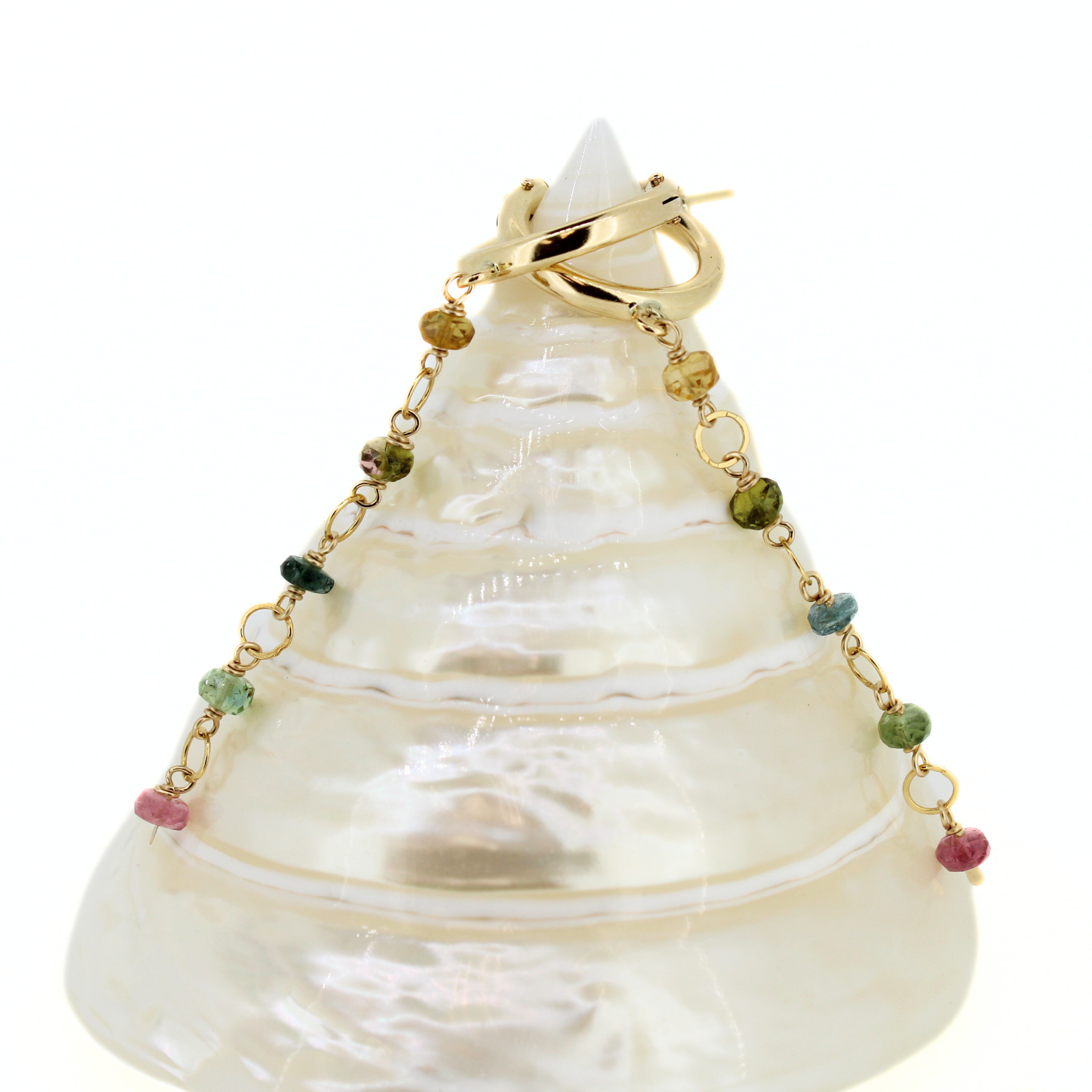 Gold Rainbow Tourmaline 15mm Hoop Earrings
