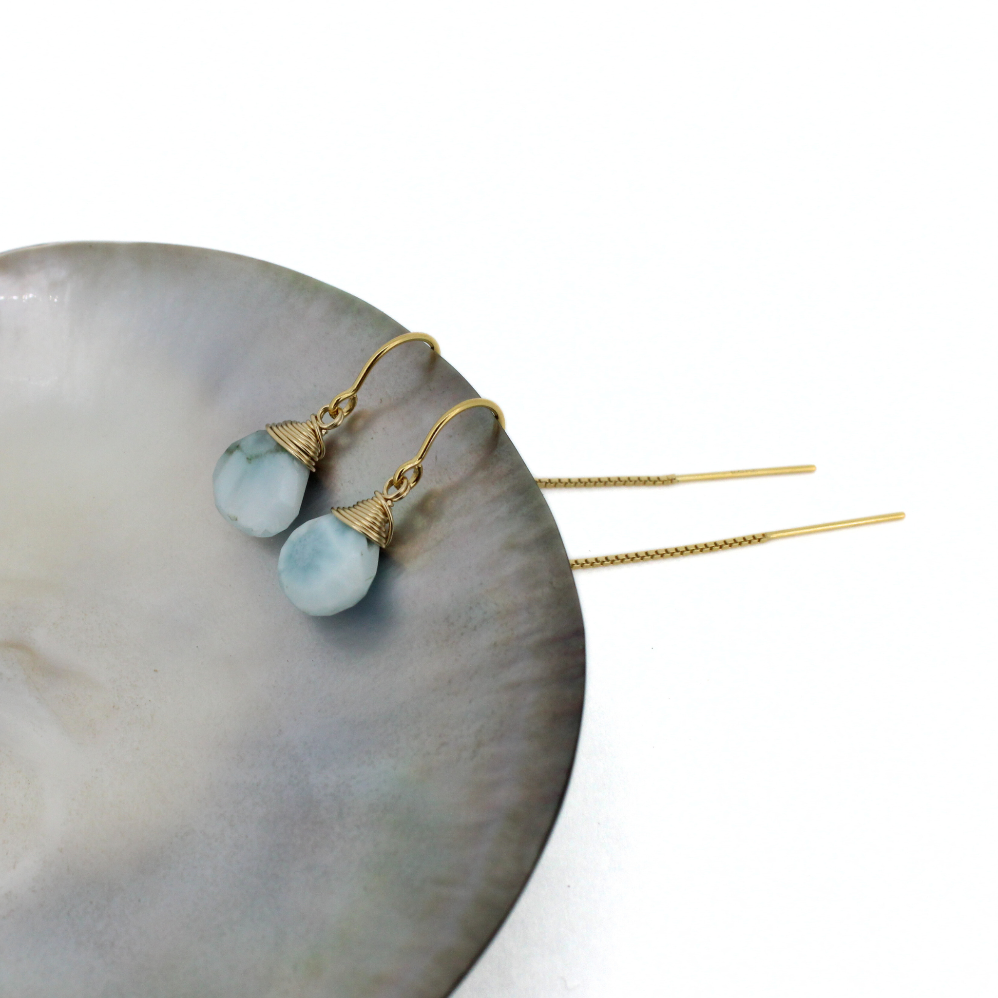 Gold Larimar Threader Earrings