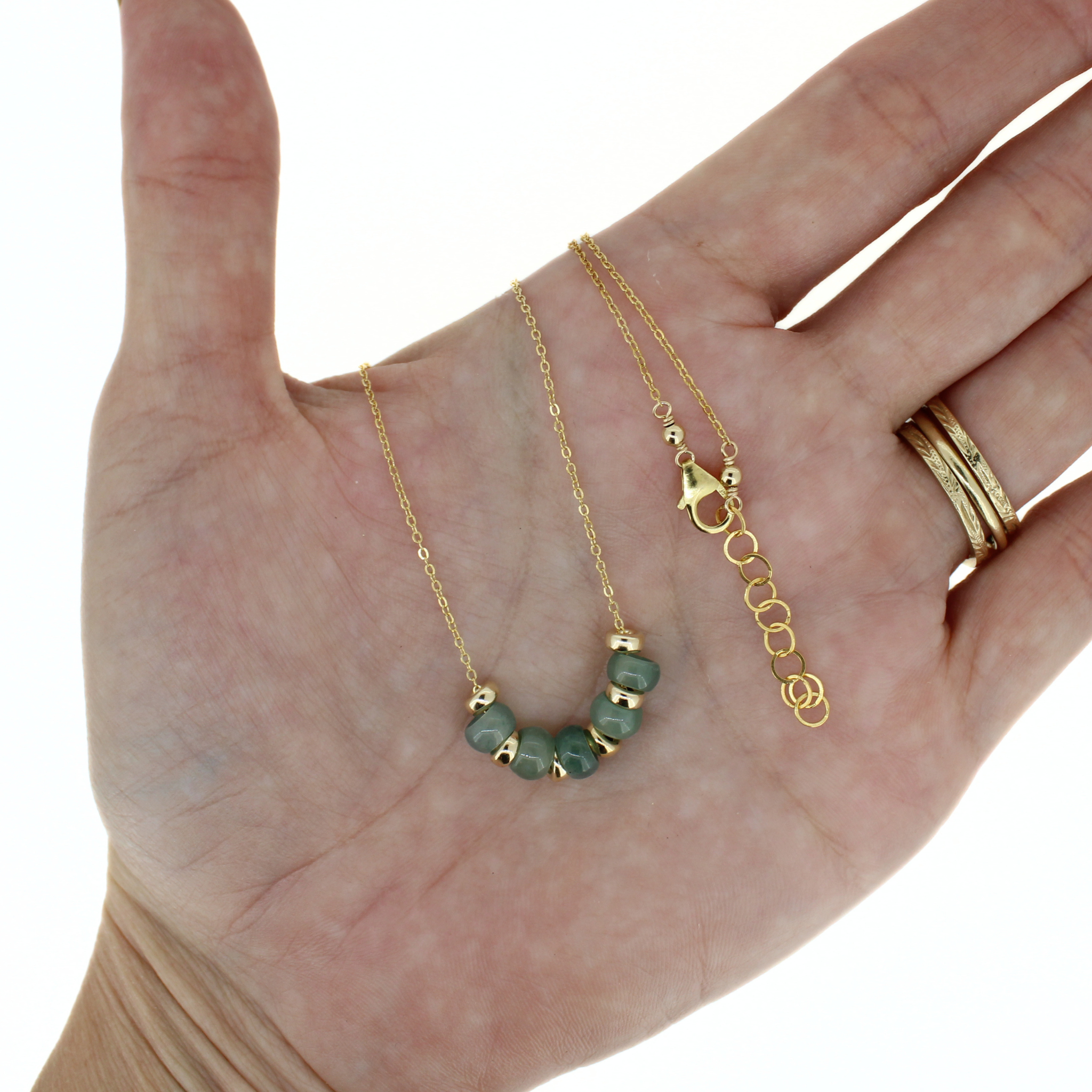 Gold Fill Mini Green Jade Floating Necklace