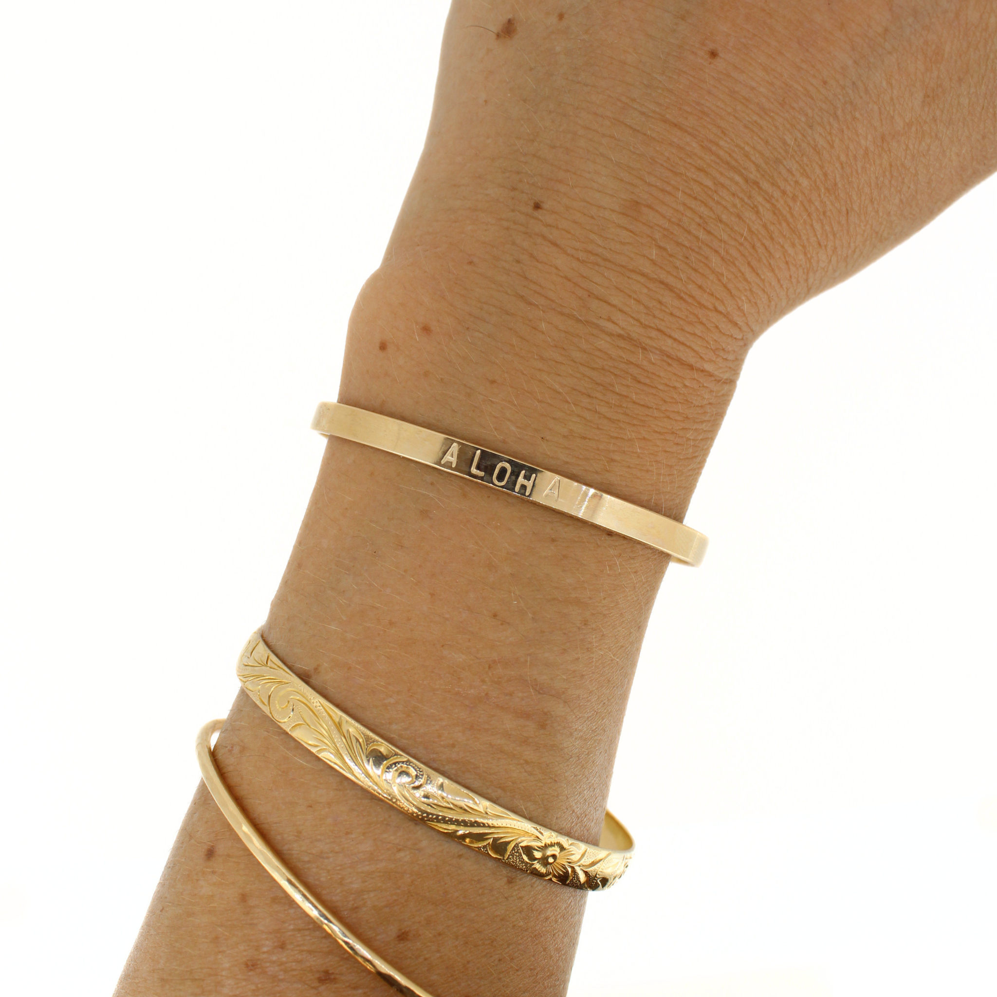 Gold ALOHA Stamped Cuff