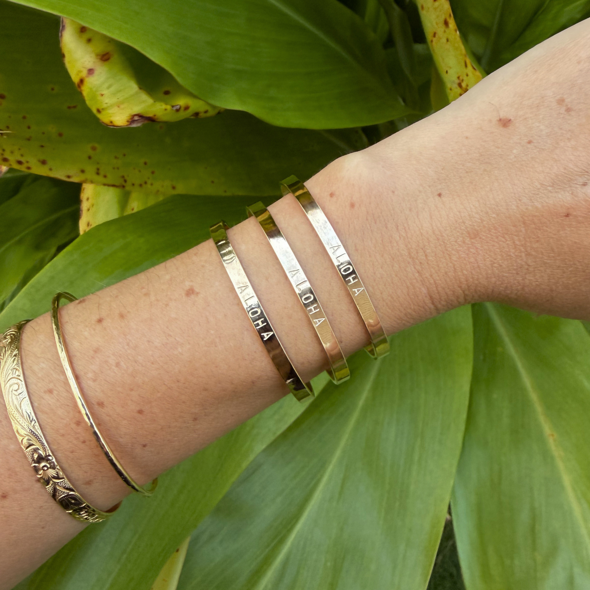 Gold ALOHA Stamped Cuff