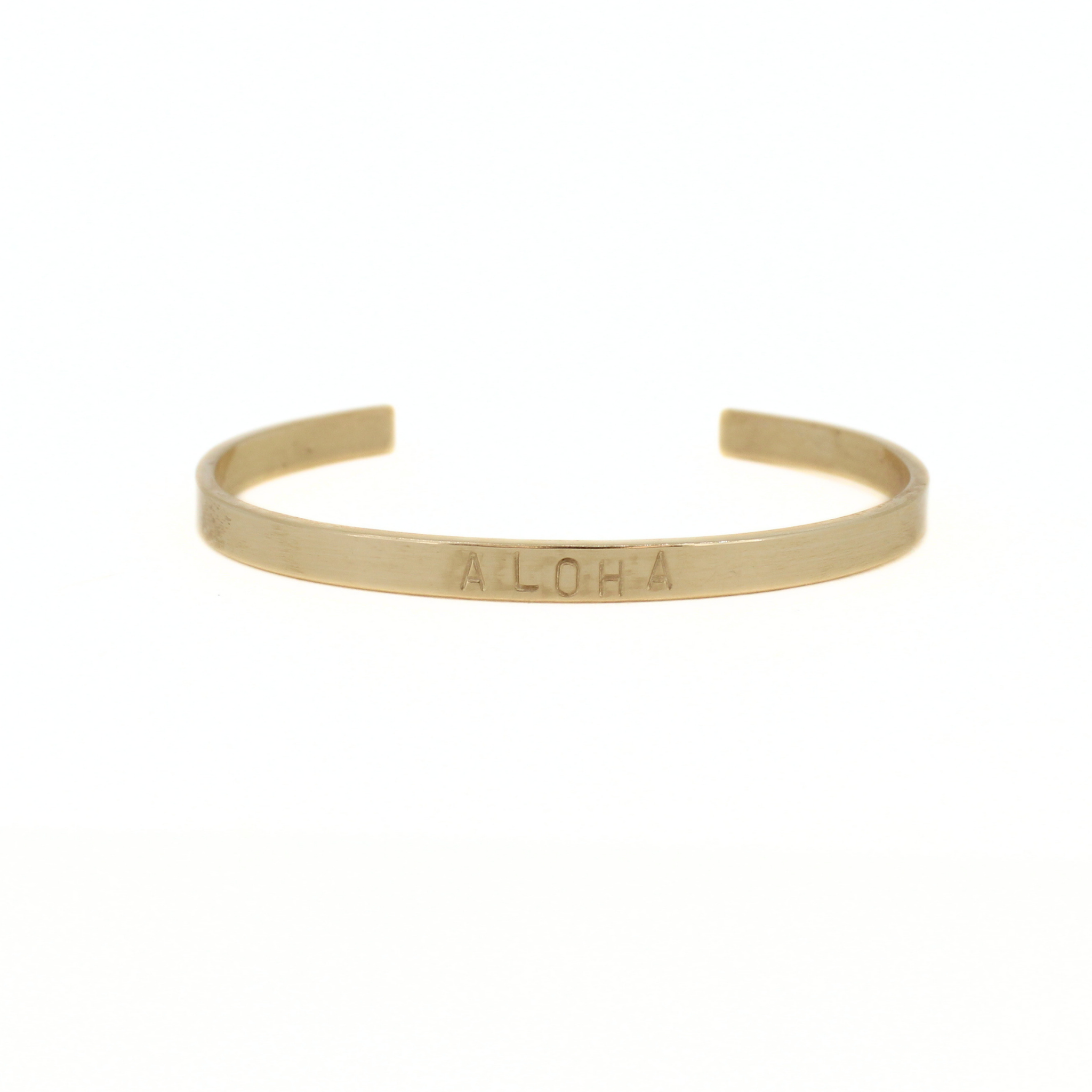 Brianne & Co. 14k gold fill hand stamped aloha cuff bracelet