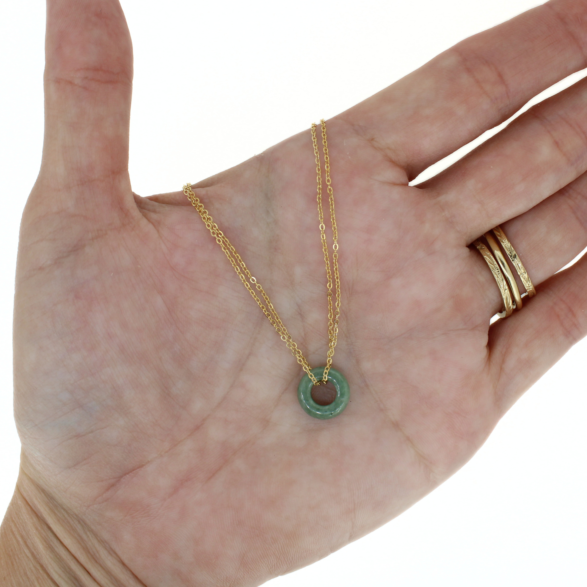 Gold Jade Donut Double Chain Necklace
