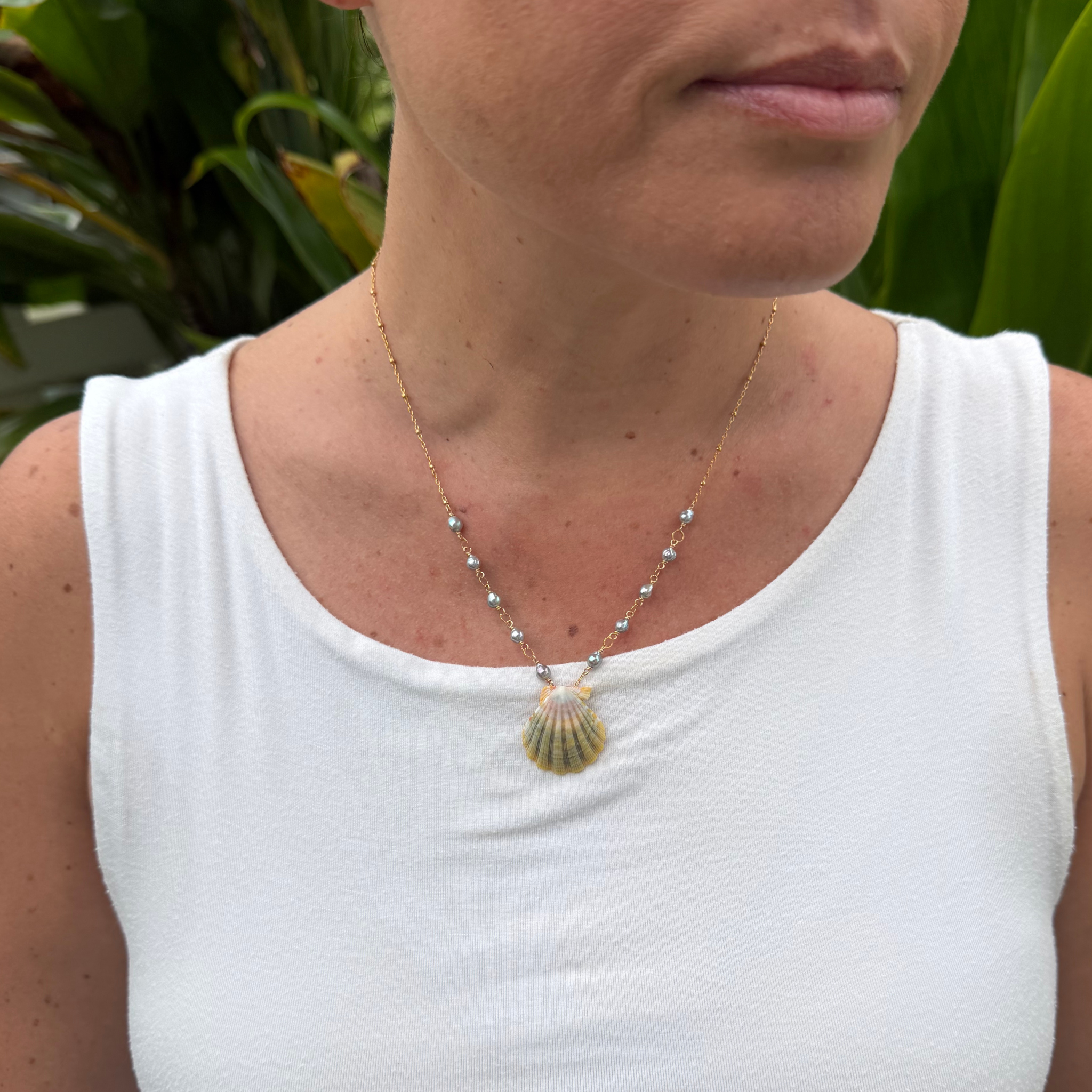 Gold Sunrise Shell Akoya Pearl Necklace