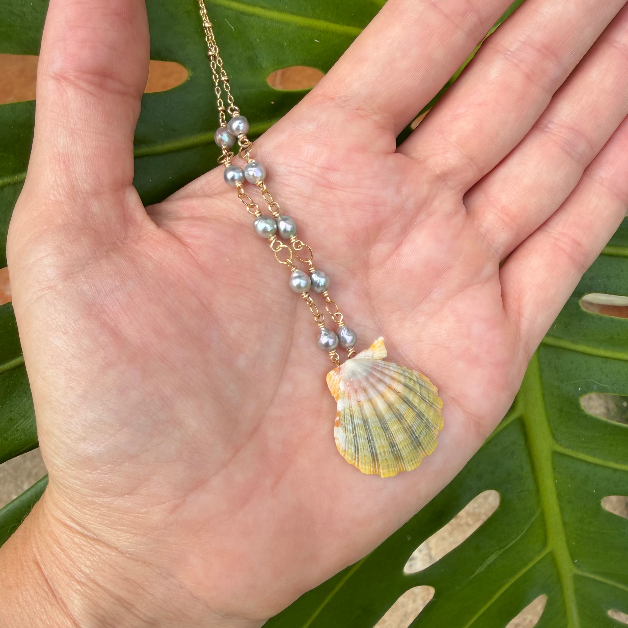 Gold Sunrise Shell Akoya Pearl Necklace