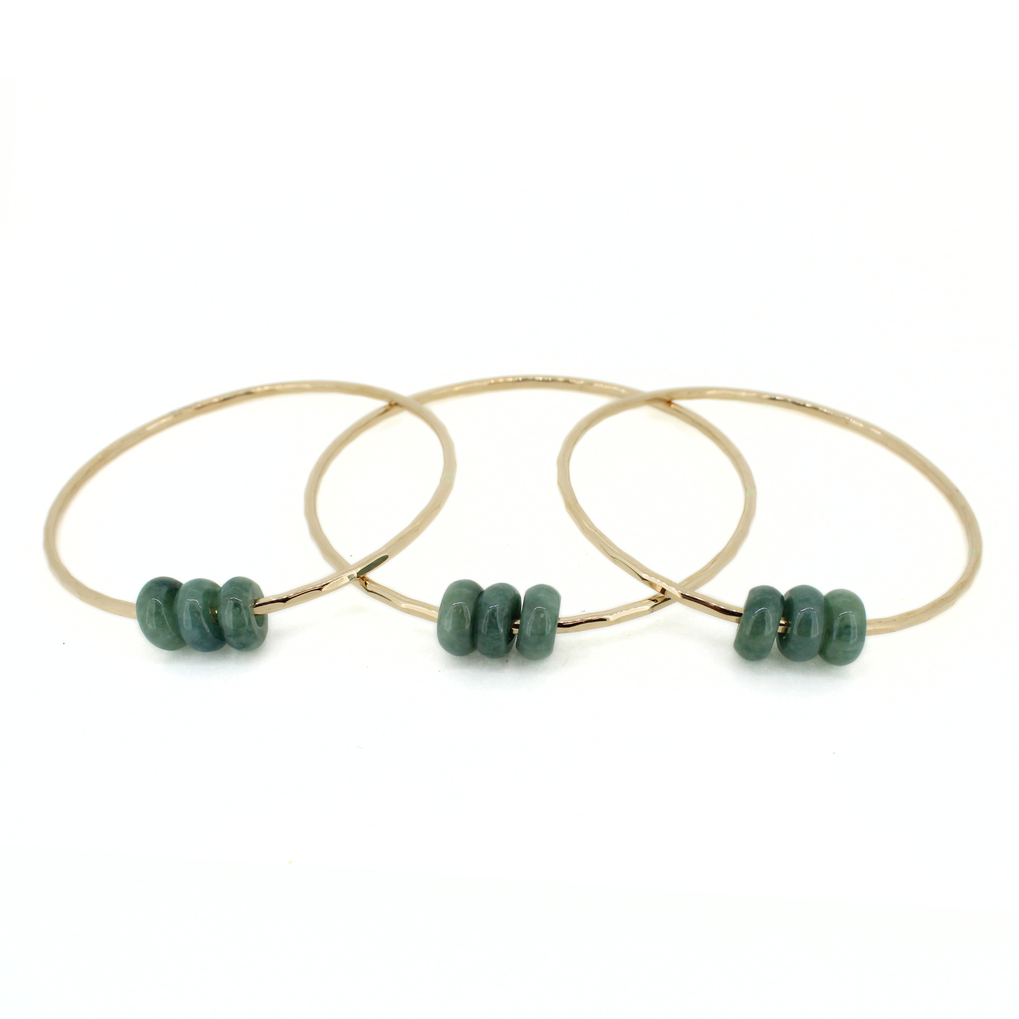 Brianne & Co. 14k gold fill triple jade bangle handmade in Kauai, Hawaii