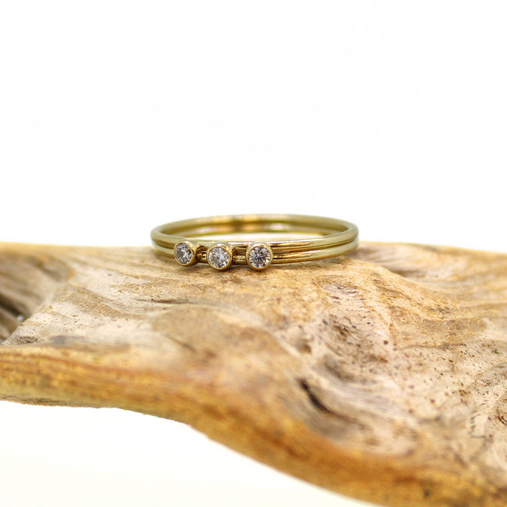 Brianne & Co. 14k gold filled triple CZ ring up close front view