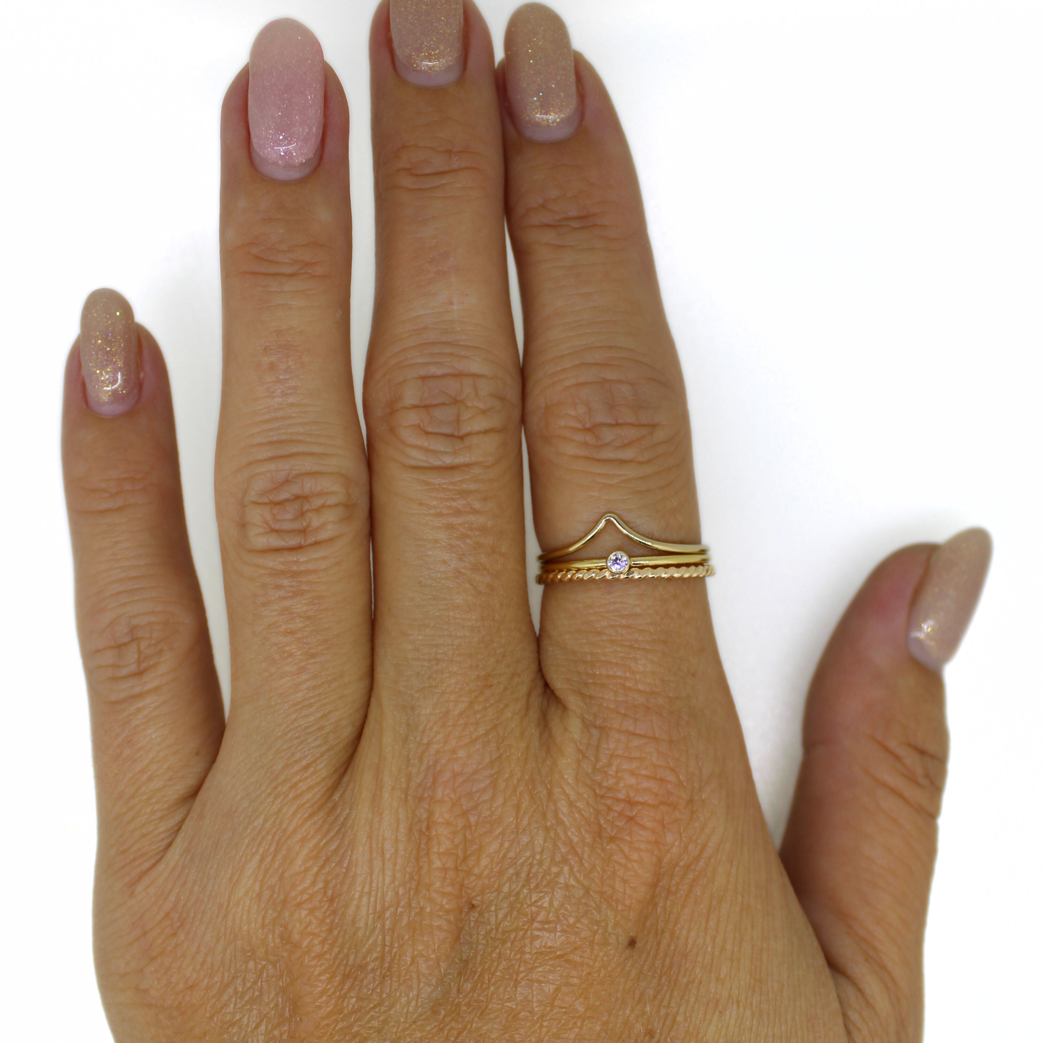 Brianne & Co. gold fill triple ring set on hand model