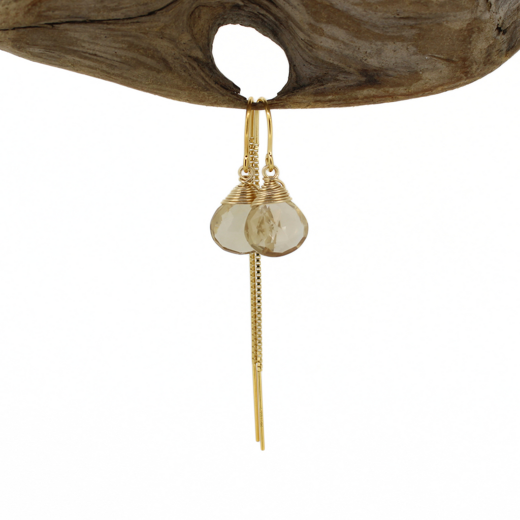 Gold Fill Short Champagne Topaz Threader Earrings front view