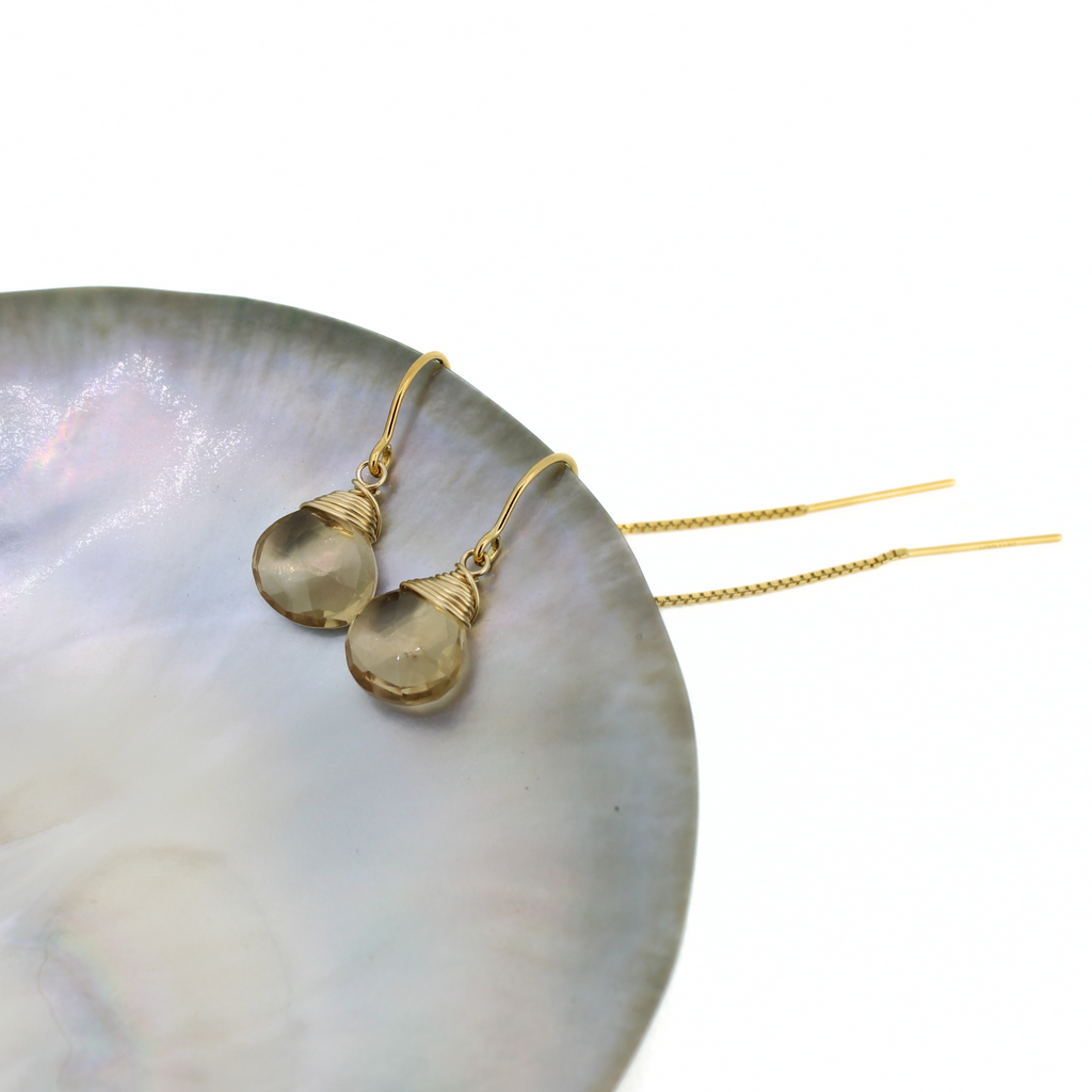 Gold Fill Short Champagne Topaz Threader Earrings