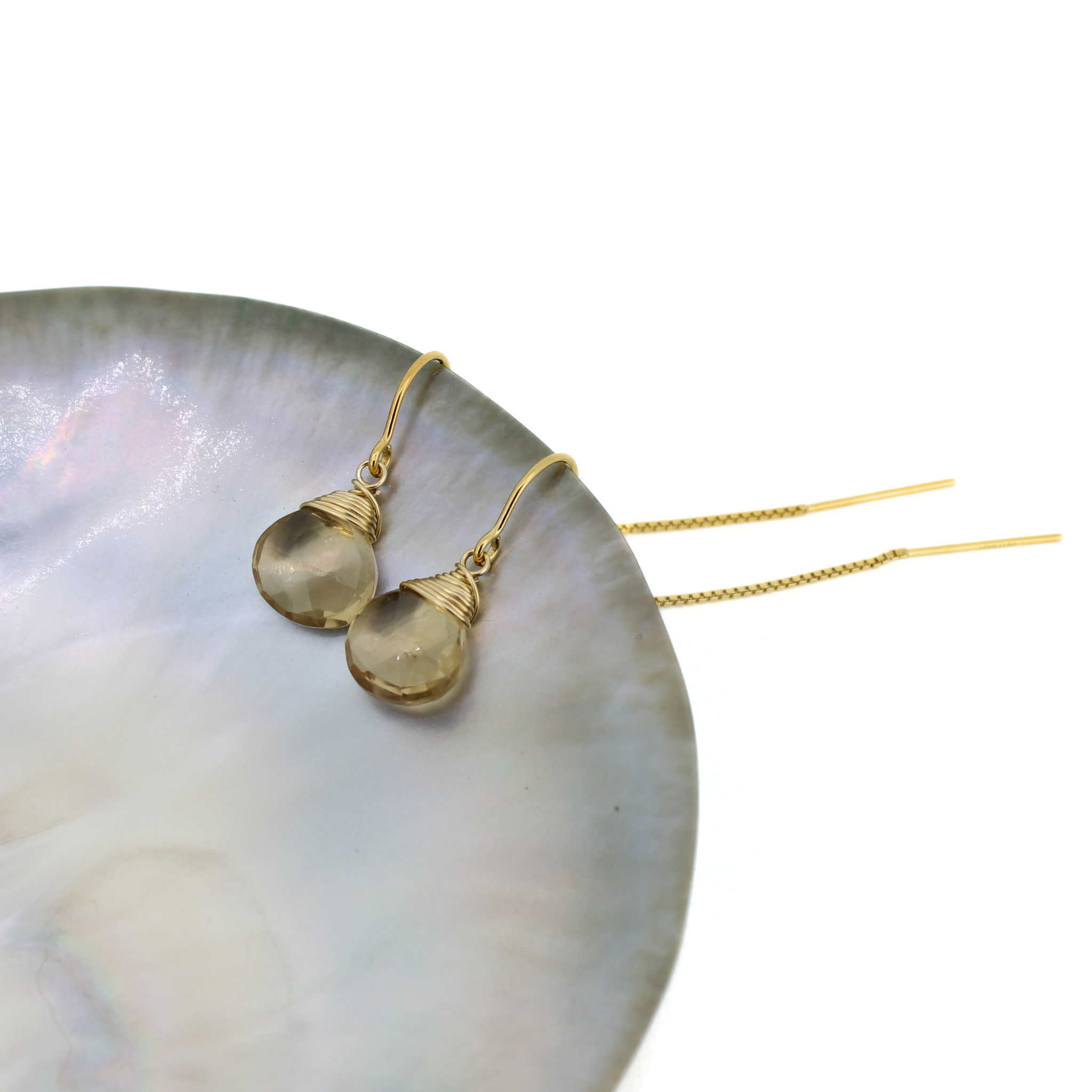 Gold Fill Short Champagne Topaz Threader Earrings