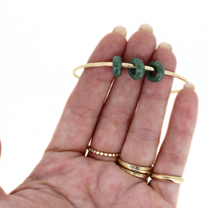 Gold Fill Green Triple Jade Donut Bangle Size 8