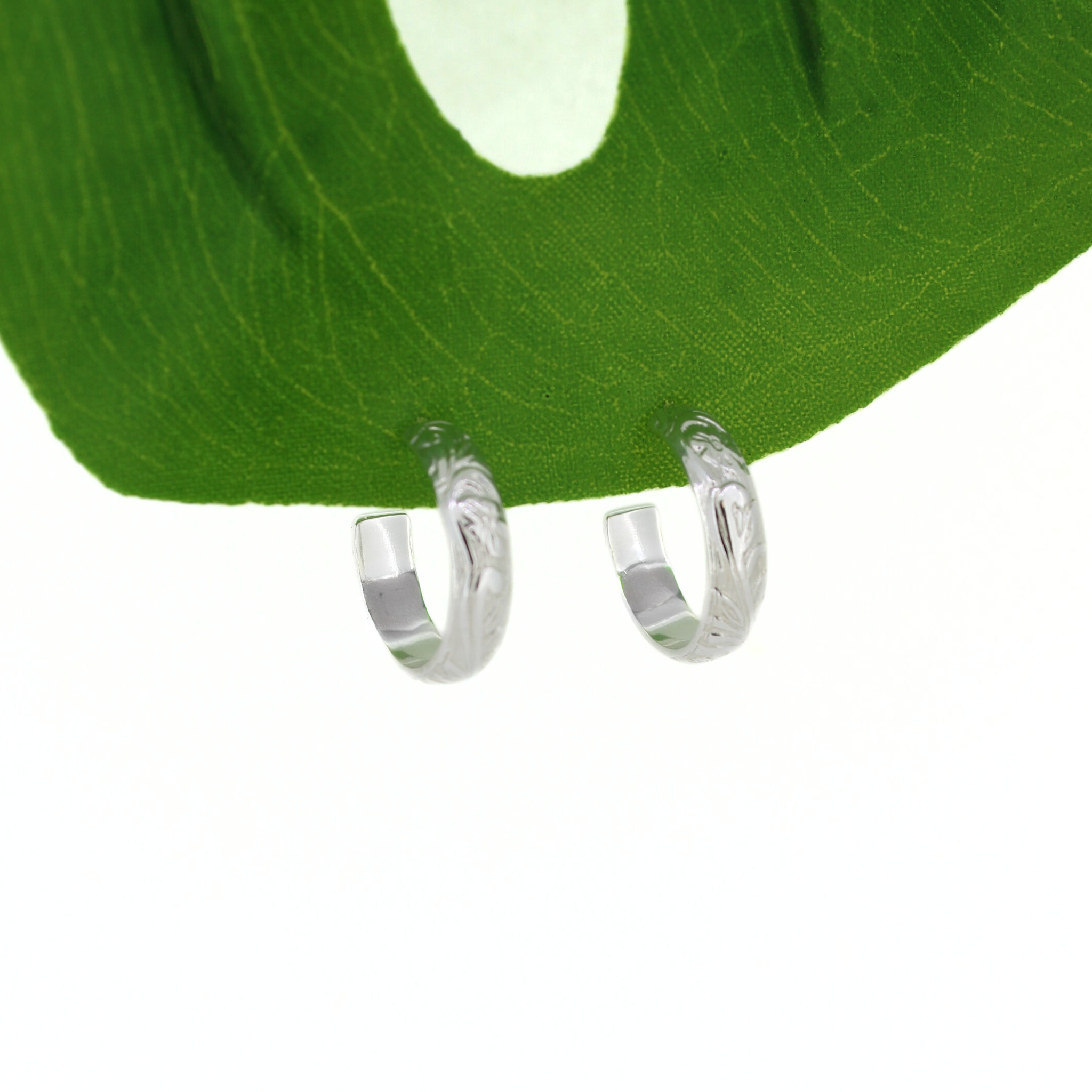 Brianne & Co. Sterling silver mini Hawaiian heirloom hoop earrings