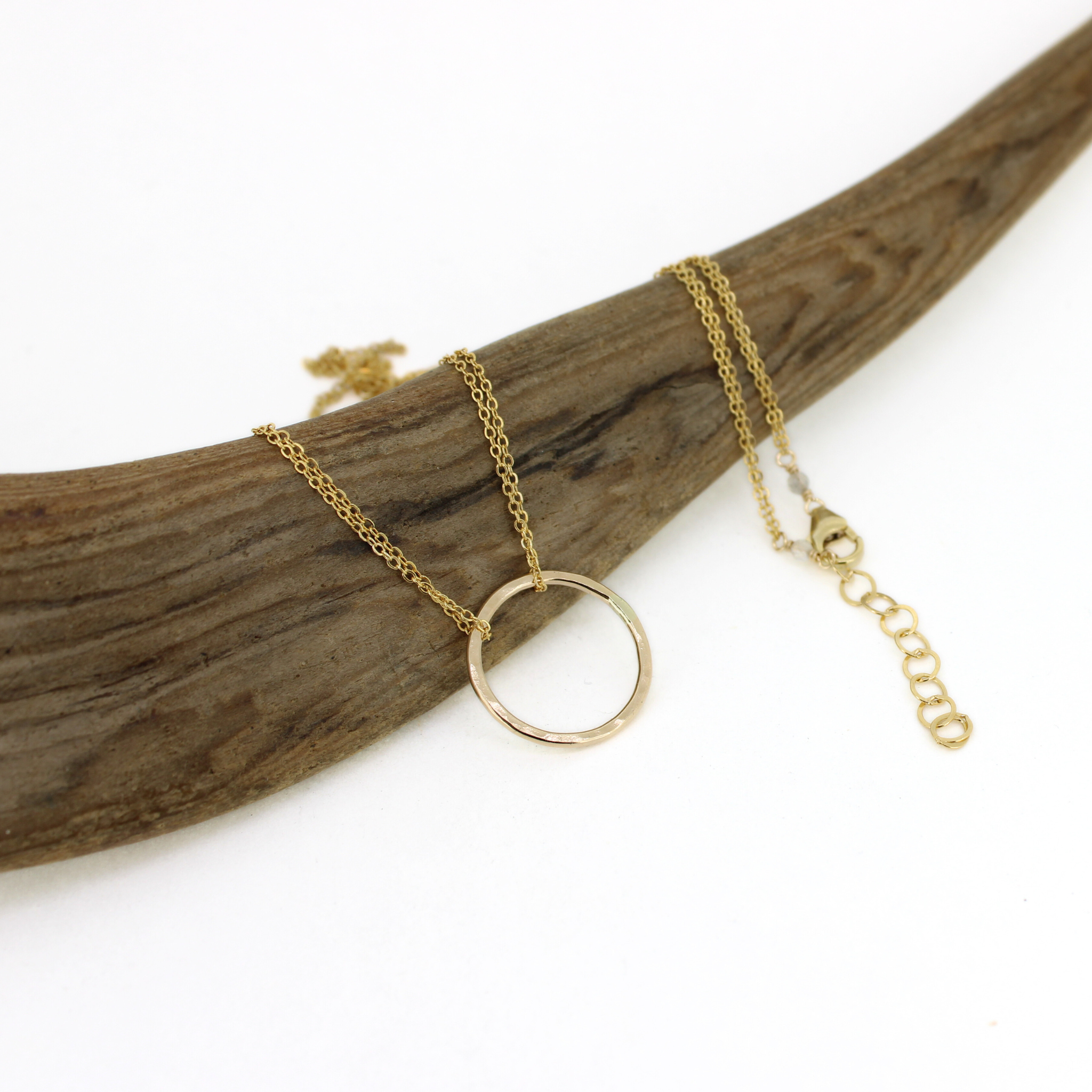 Brianne & Co. gold fill hammered circle necklace with 1" extender 