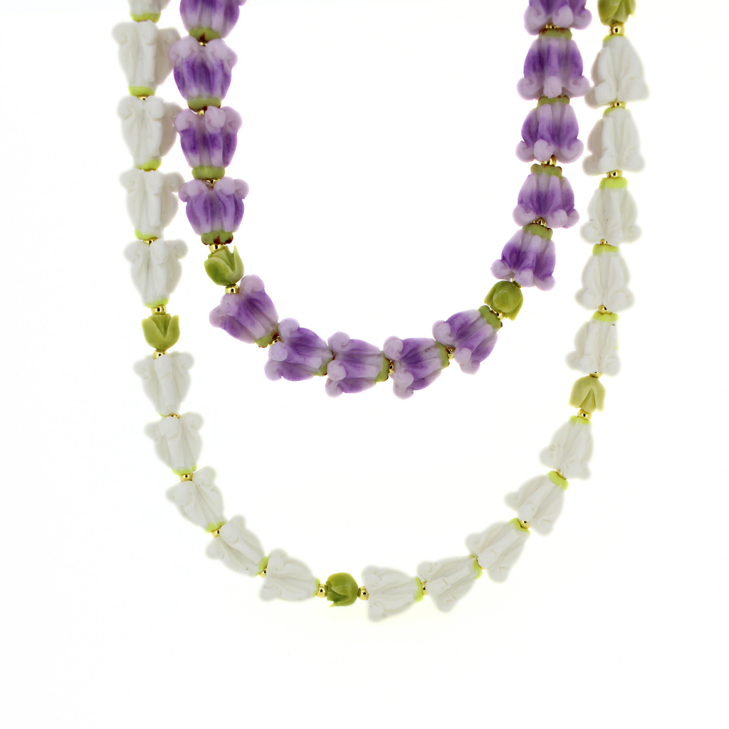 Long Double Strand Purse Lei – Purple & White Crown Flower