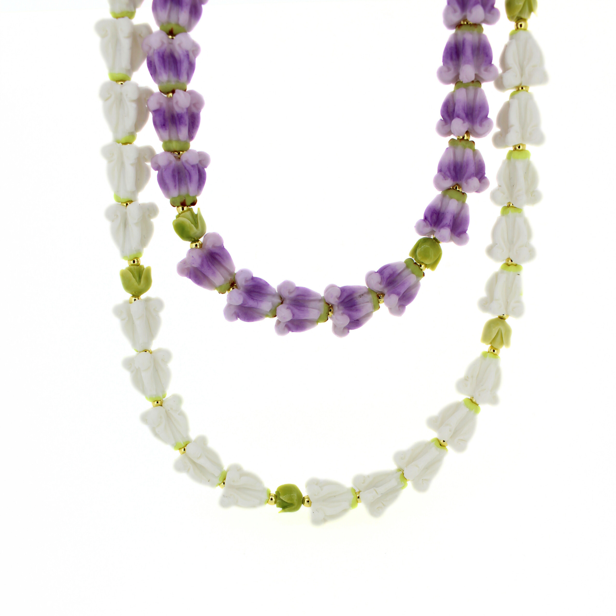 Long Double Strand Purse Lei – Purple & White Crown Flower