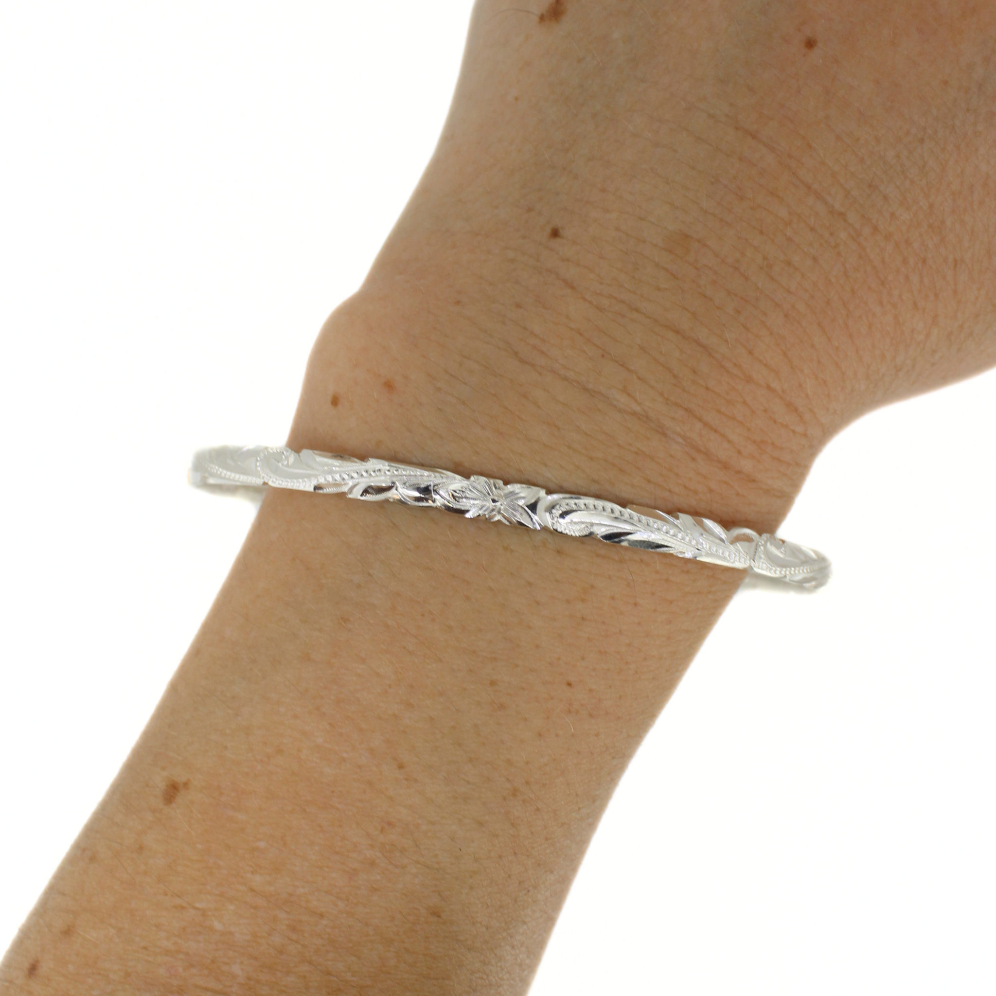 Sterling Silver Hawaiian Heirloom Bangle Size 8